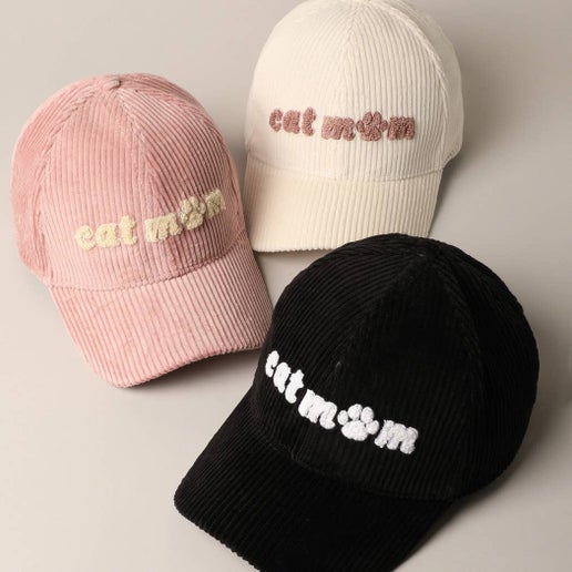 Cat Mom Chenille Patch Corduroy Baseball Cap