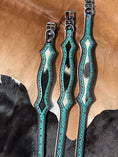 Load image into Gallery viewer, Western Hair On Cowhide Scalloped Turquoise Dog Collar
