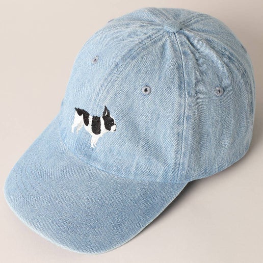 French Bulldog Dog Embroidered Denim Baseball Cap