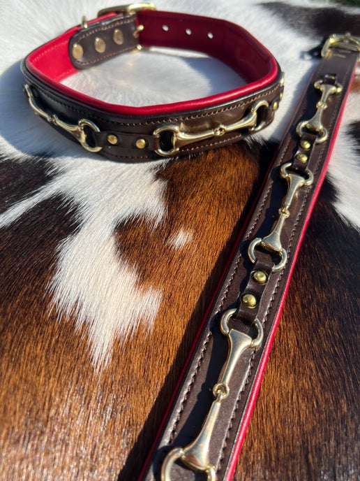 English Riding Snaffle Bit Red Padded Leather Dog Collar
