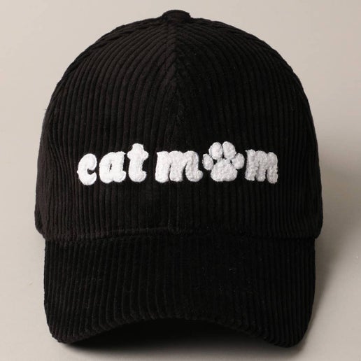 Cat Mom Chenille Patch Corduroy Baseball Cap