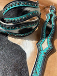 Load image into Gallery viewer, Western Hair On Cowhide Scalloped Turquoise Dog Collar
