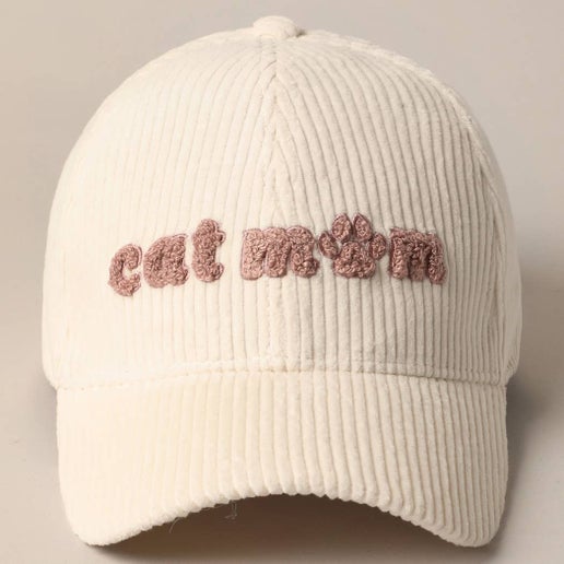 Cat Mom Chenille Patch Corduroy Baseball Cap