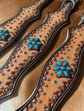 Load image into Gallery viewer, Western Tooled Leather Turquoise Concho Scalloped Dog Collar
