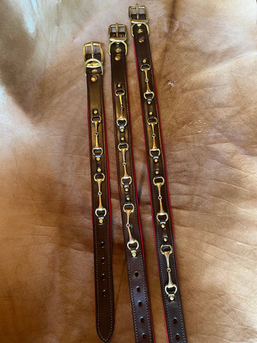 English Riding Snaffle Bit Red Padded Leather Dog Collar