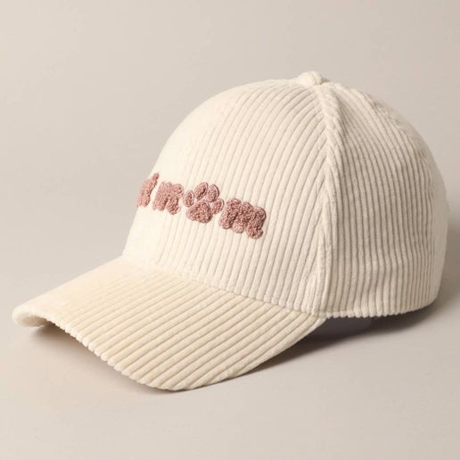 Cat Mom Chenille Patch Corduroy Baseball Cap