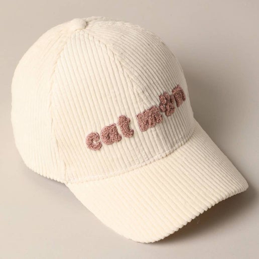 Cat Mom Chenille Patch Corduroy Baseball Cap