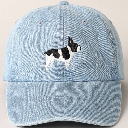 French Bulldog Dog Embroidered Denim Baseball Cap