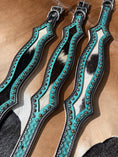 Load image into Gallery viewer, Western Hair On Cowhide Scalloped Turquoise Dog Collar
