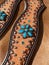 Western Tooled Leather Turquoise Concho Scalloped Dog Collar